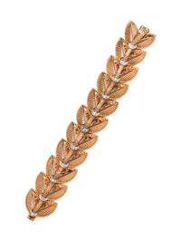 A Retro Yellow Gold, Platinum and Diamond Leaf Motif Bracelet,