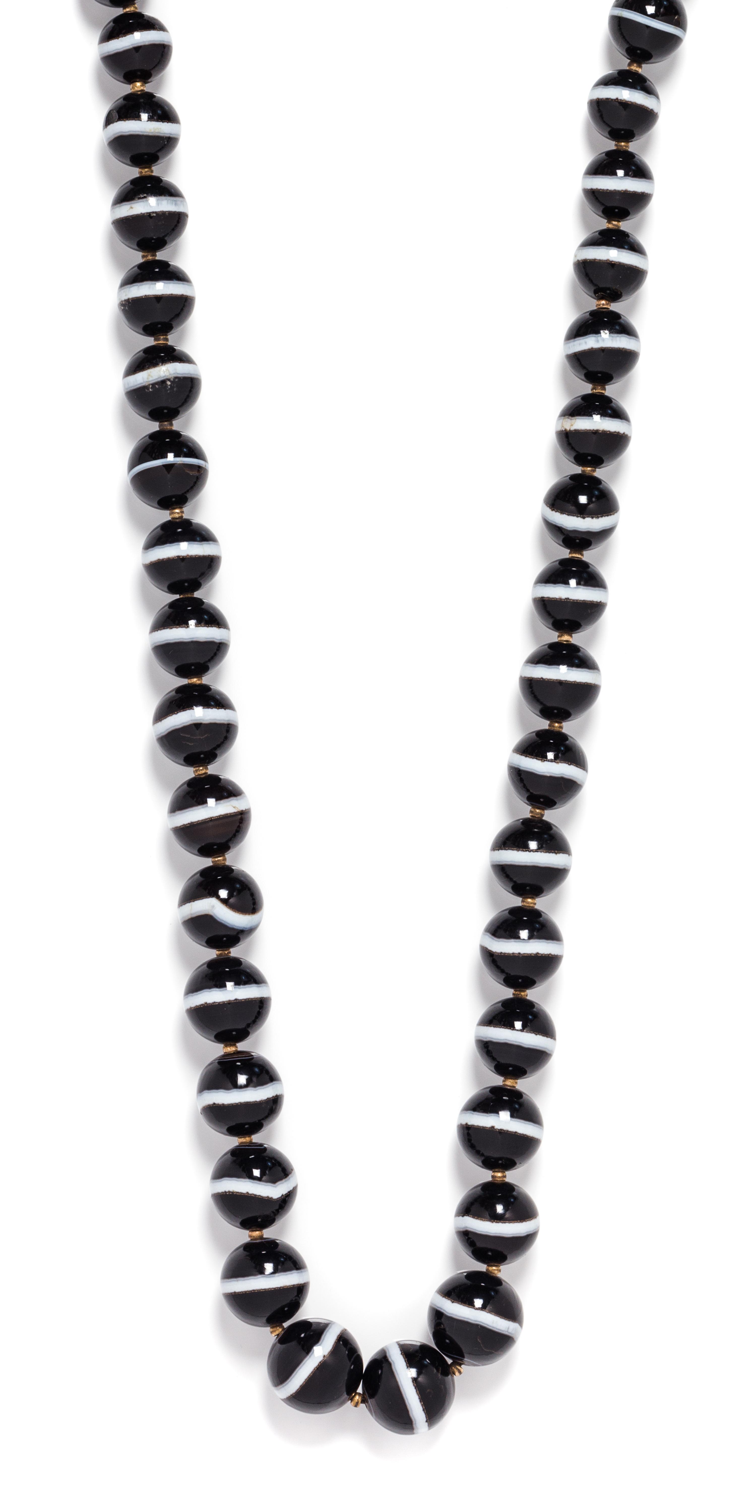A Single Strand Graduated Banded Onyx Bead Necklace,