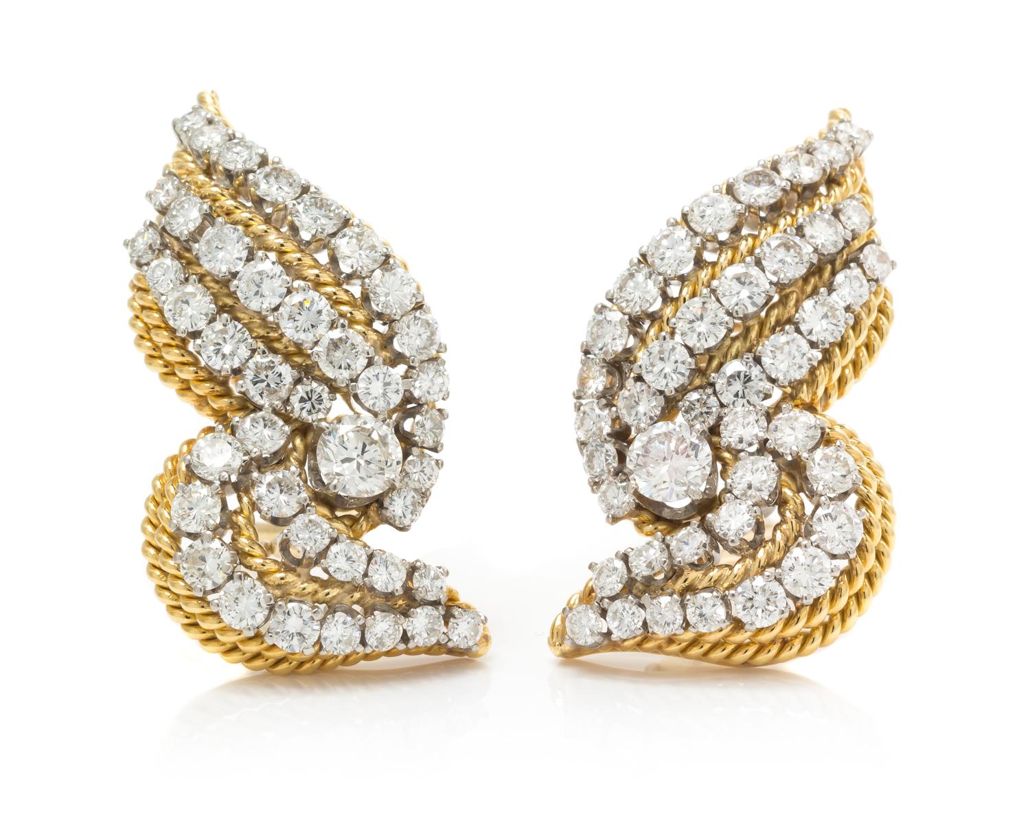 A Pair of Yellow Gold and Diamond Earclips, Balogh, 14.50 dwts.