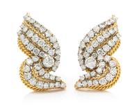 A Pair of Yellow Gold and Diamond Earclips, Balogh, 14.50 dwts.