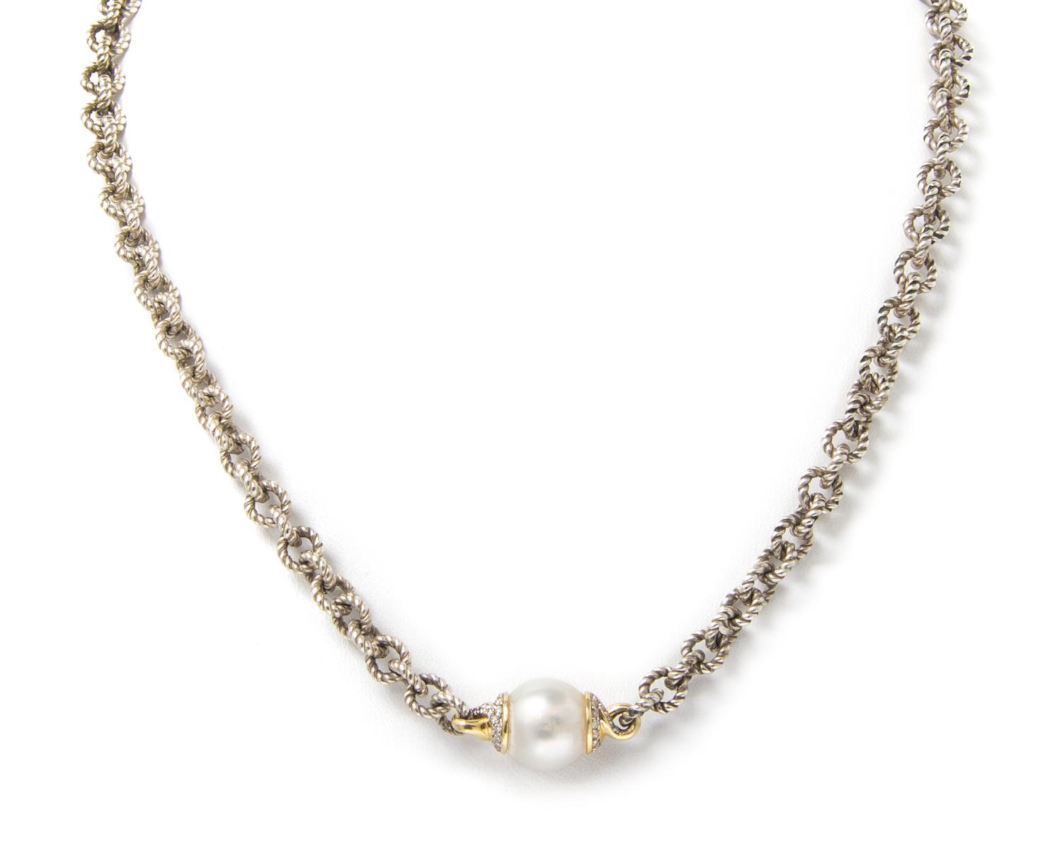 A Sterling, 18 Karat Yellow Gold, Cultured Pearl and Diamond Necklace, David Yurman, 19.70 dwts.