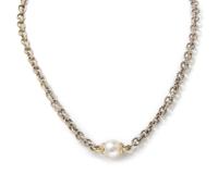 A Sterling, 18 Karat Yellow Gold, Cultured Pearl and Diamond Necklace, David Yurman, 19.70 dwts.