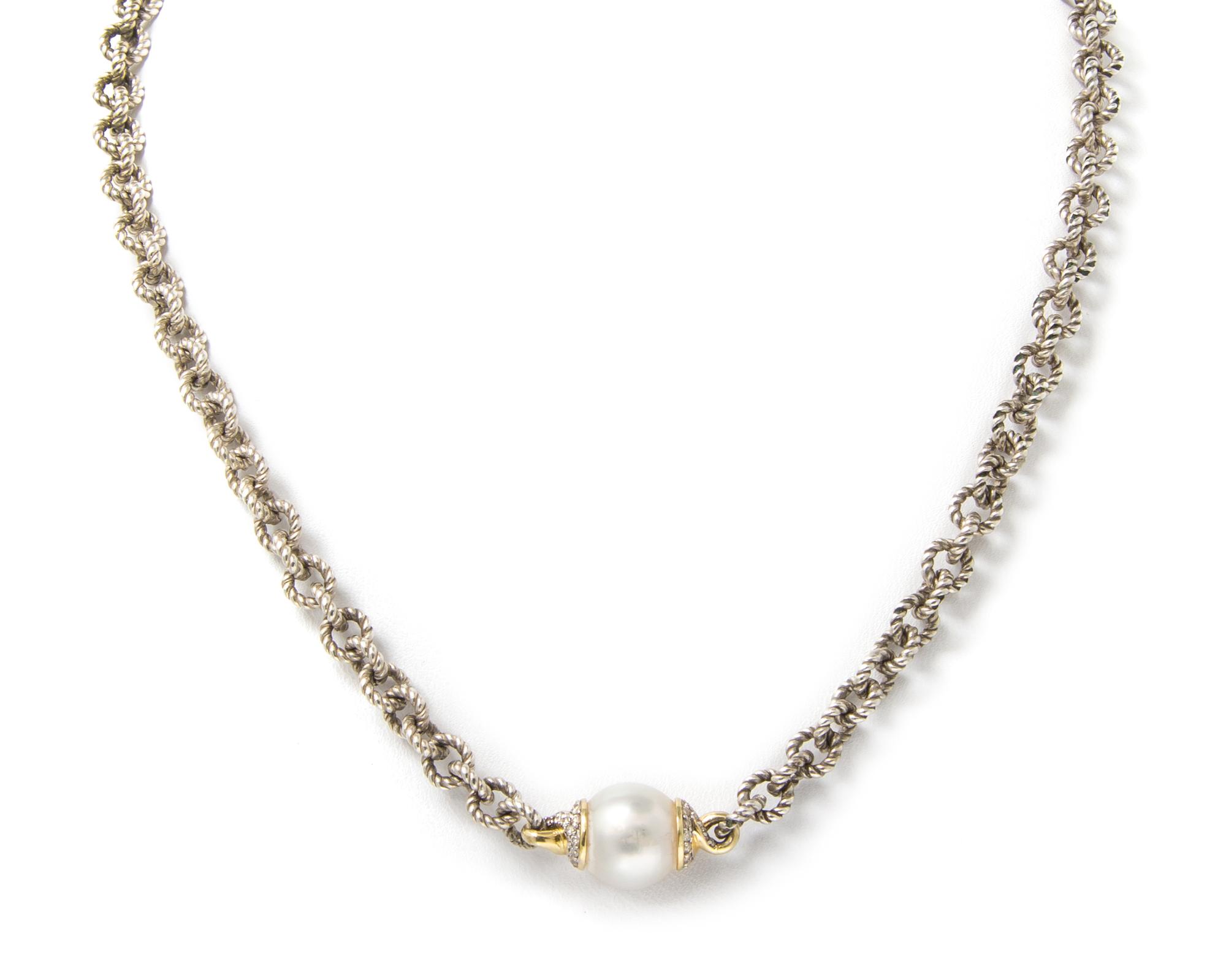 A Sterling, 18 Karat Yellow Gold, Cultured Pearl and Diamond Necklace, David Yurman, 19.70 dwts.