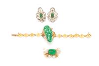 A Collection of High Karat Yellow Gold, Gilt Metal, Jade and Cultured Pearl Jewelry, 19.60 dwts.