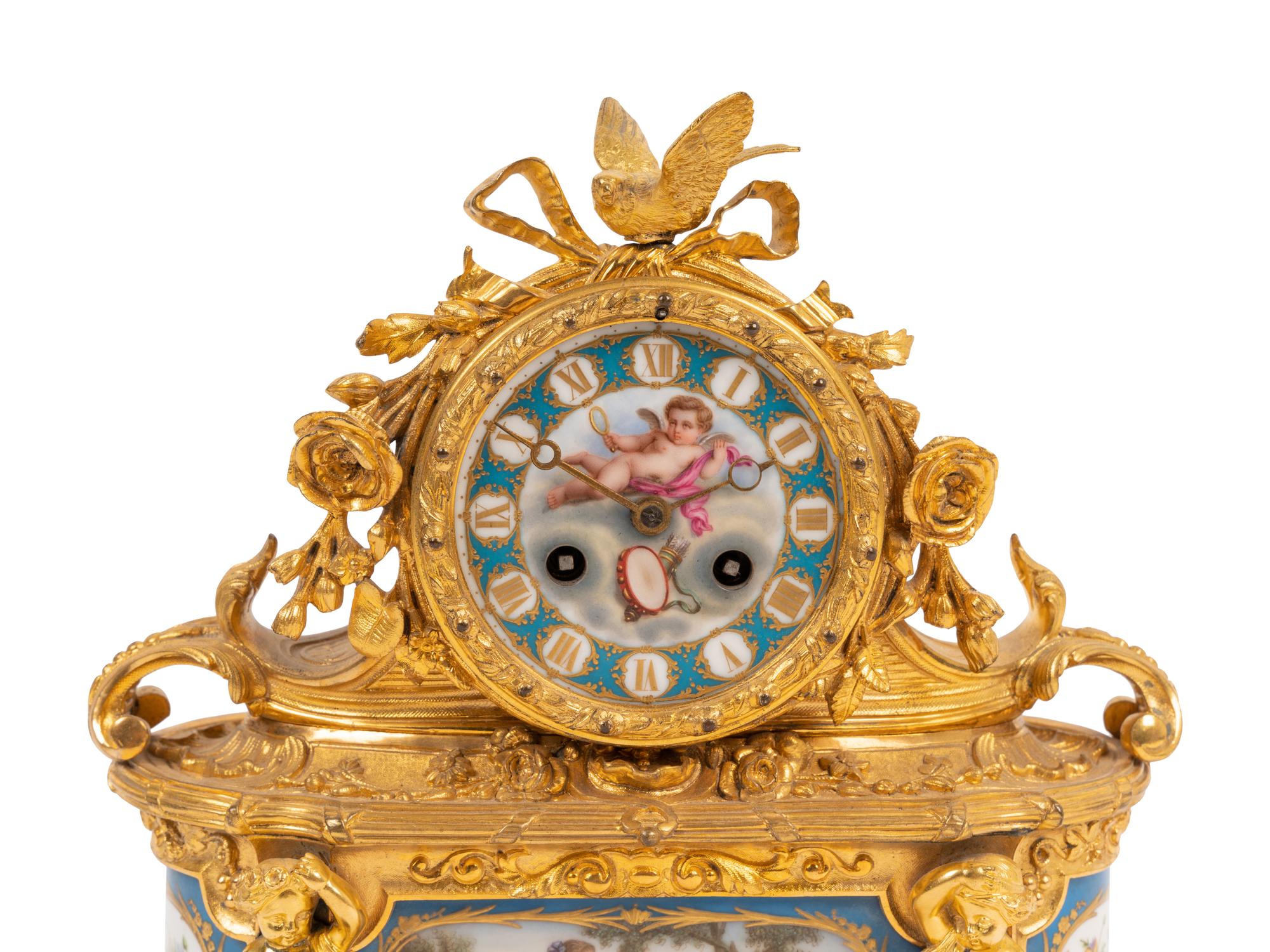 A French Gilt Bronze and Sèvres Style Porcelain Mantel Clock