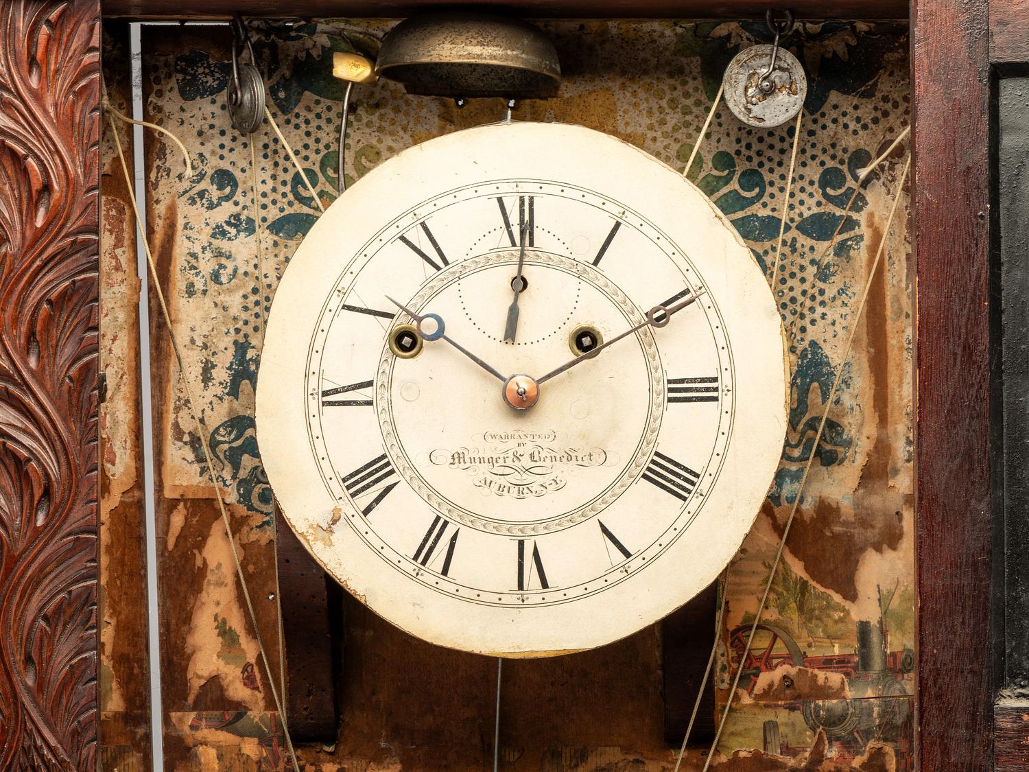 An American Classical Mahogany Eglomise Mantel Clock