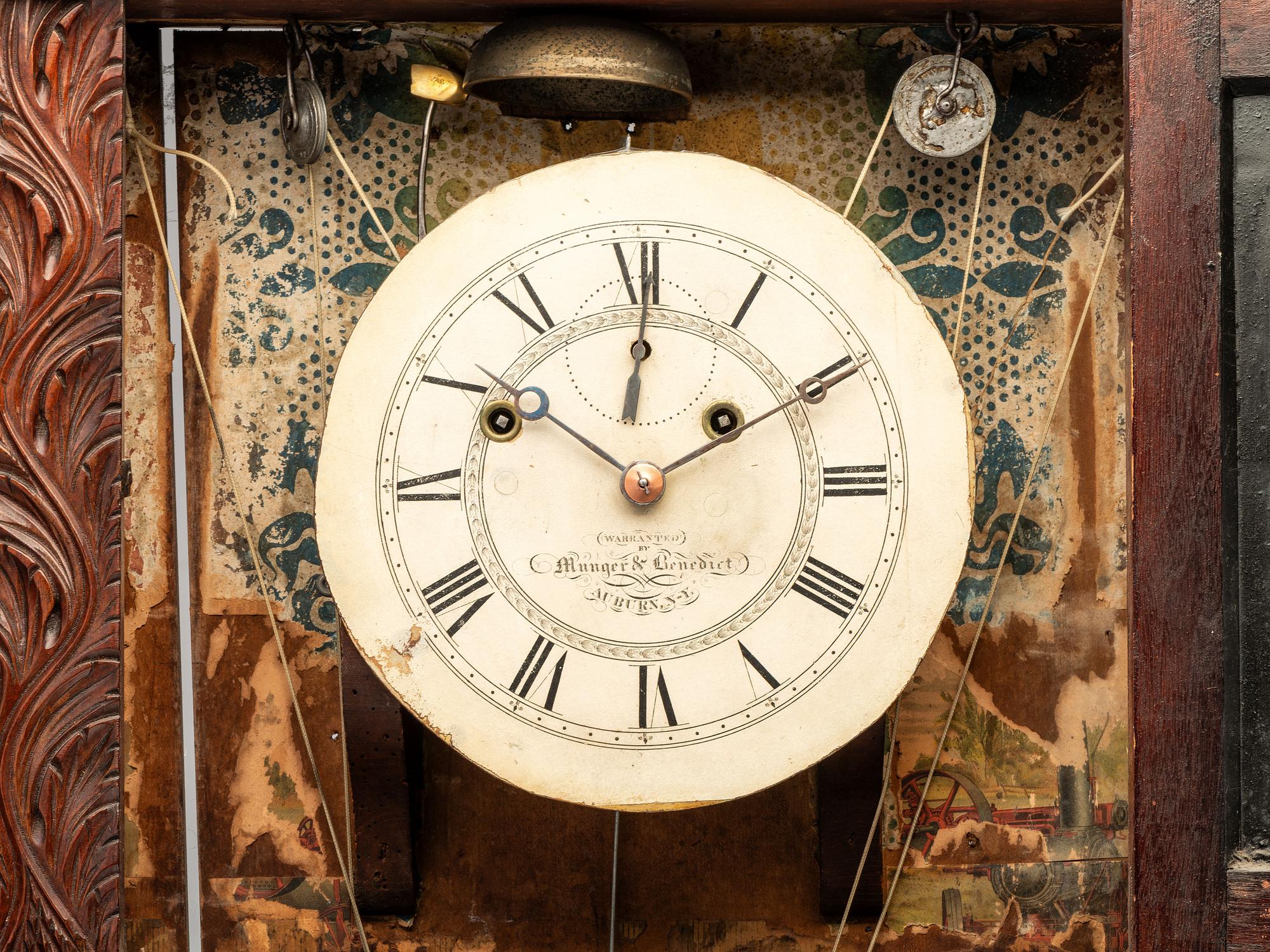 An American Classical Mahogany Eglomise Mantel Clock