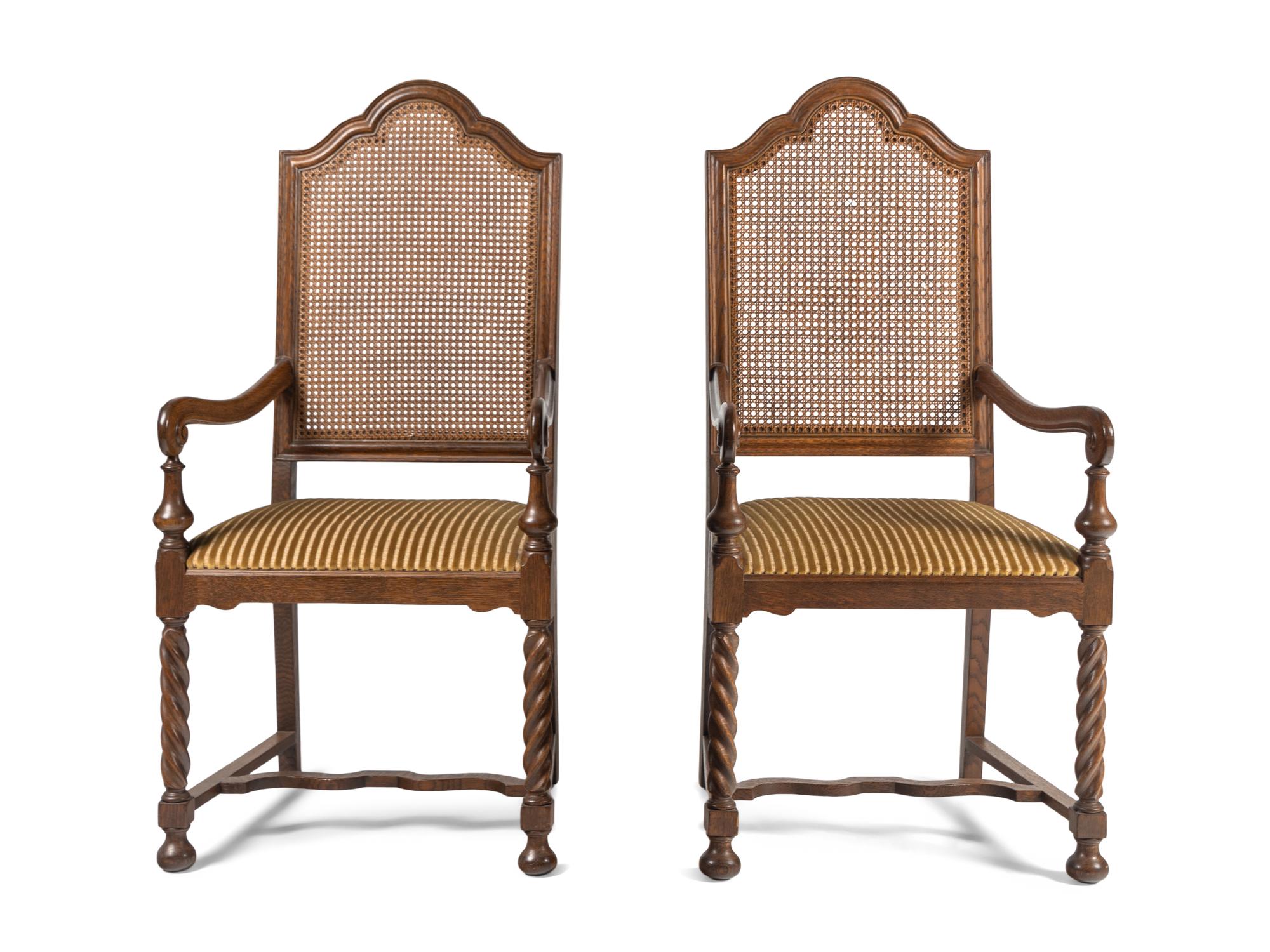 A Set of Eight William and Mary Style Oak Dining Chairs
