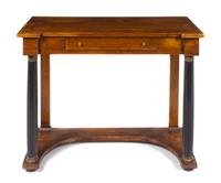 A Pair of Empire Parcel Ebonized Console Tables Height 31 x width 40 x depth 16 1/2 inches. — EARLY 19TH CENTURY