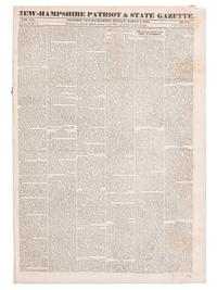 [WAR OF 1812]. New Hampshire Patriot and State Gazette . Concord, NH: 3 March 1828. Newspaper and single sheet supplement announcing Andrew Jackson's execution of six militia men.