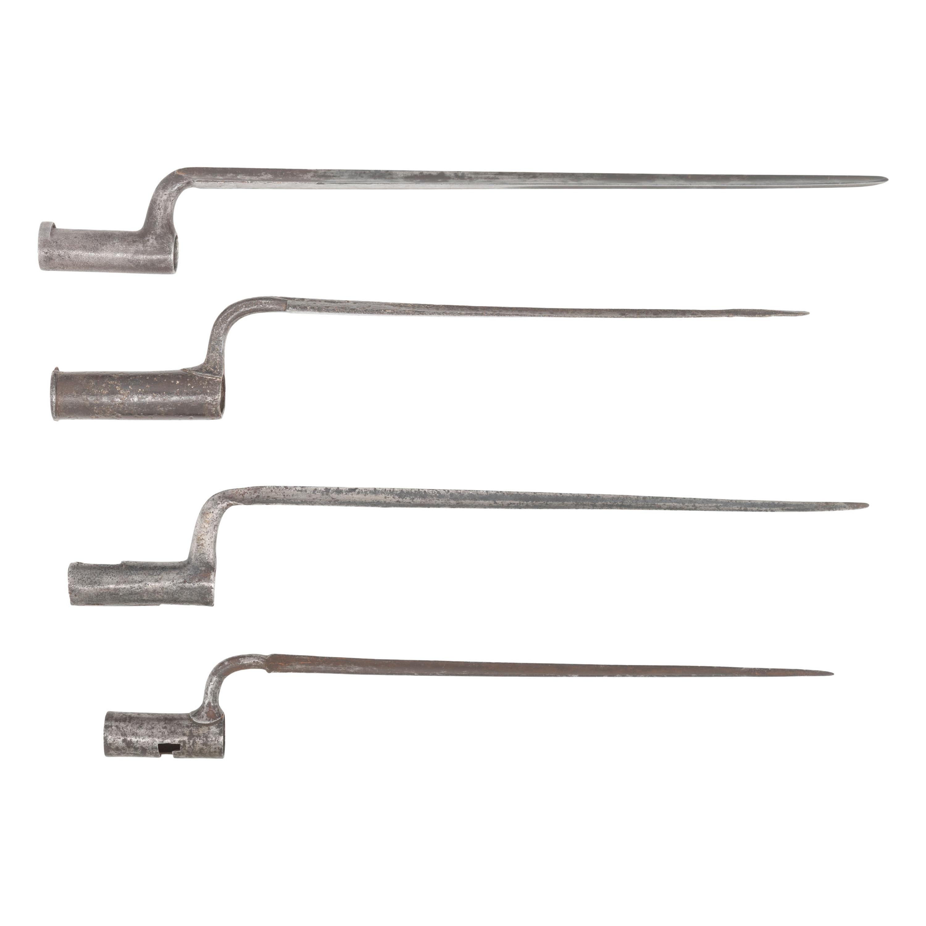 Four Early Socket Bayonets, Including a Crude Relic Copy of a Shield Shank Bess and an early Maryland Bayonet