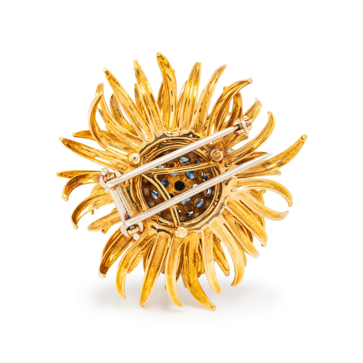 CARTIER, YELLOW GOLD, SAPPHIRE, DIAMOND AND ENAMEL BROOCH