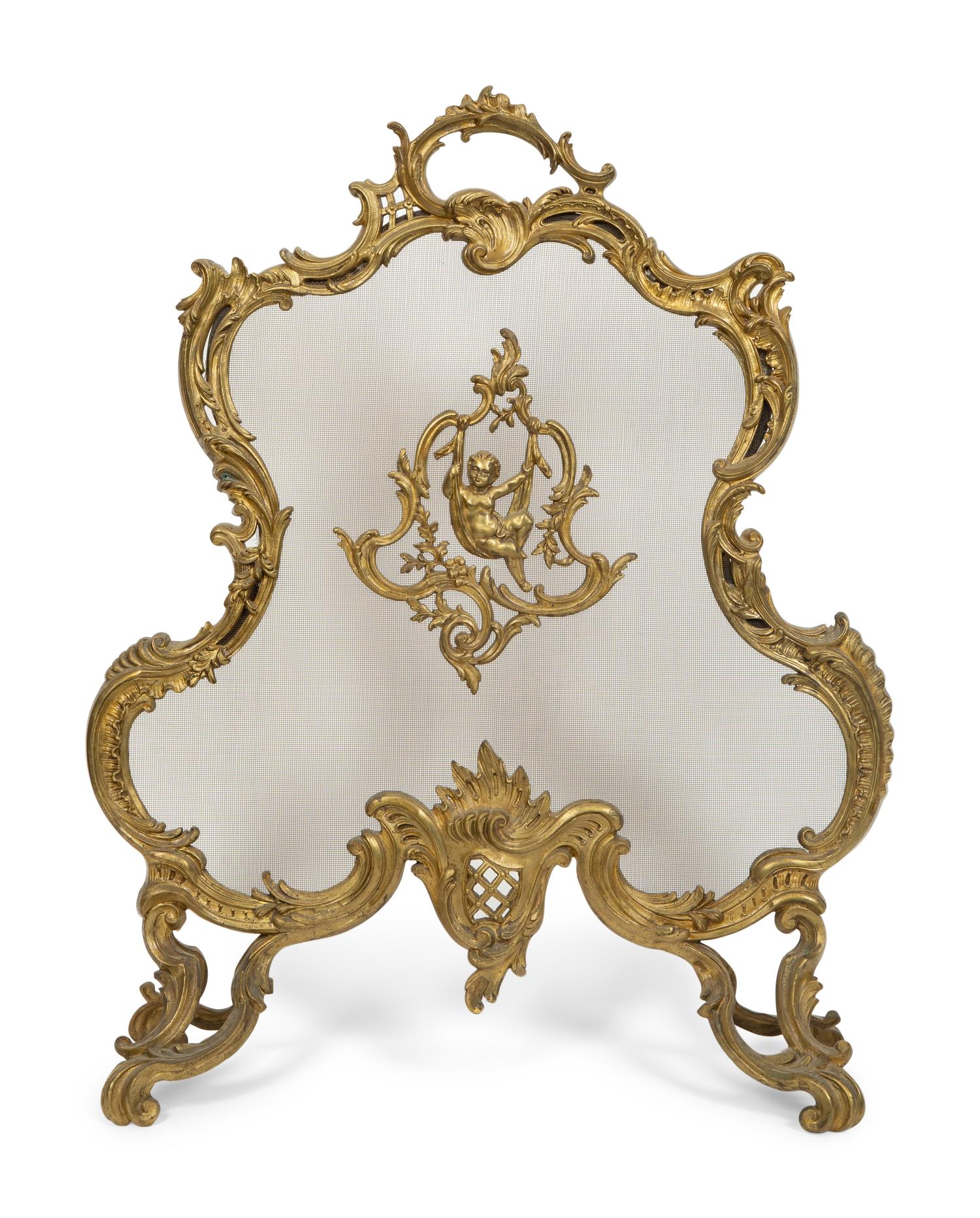 A Louis XV Style Gilt Bronze Fire Screen
