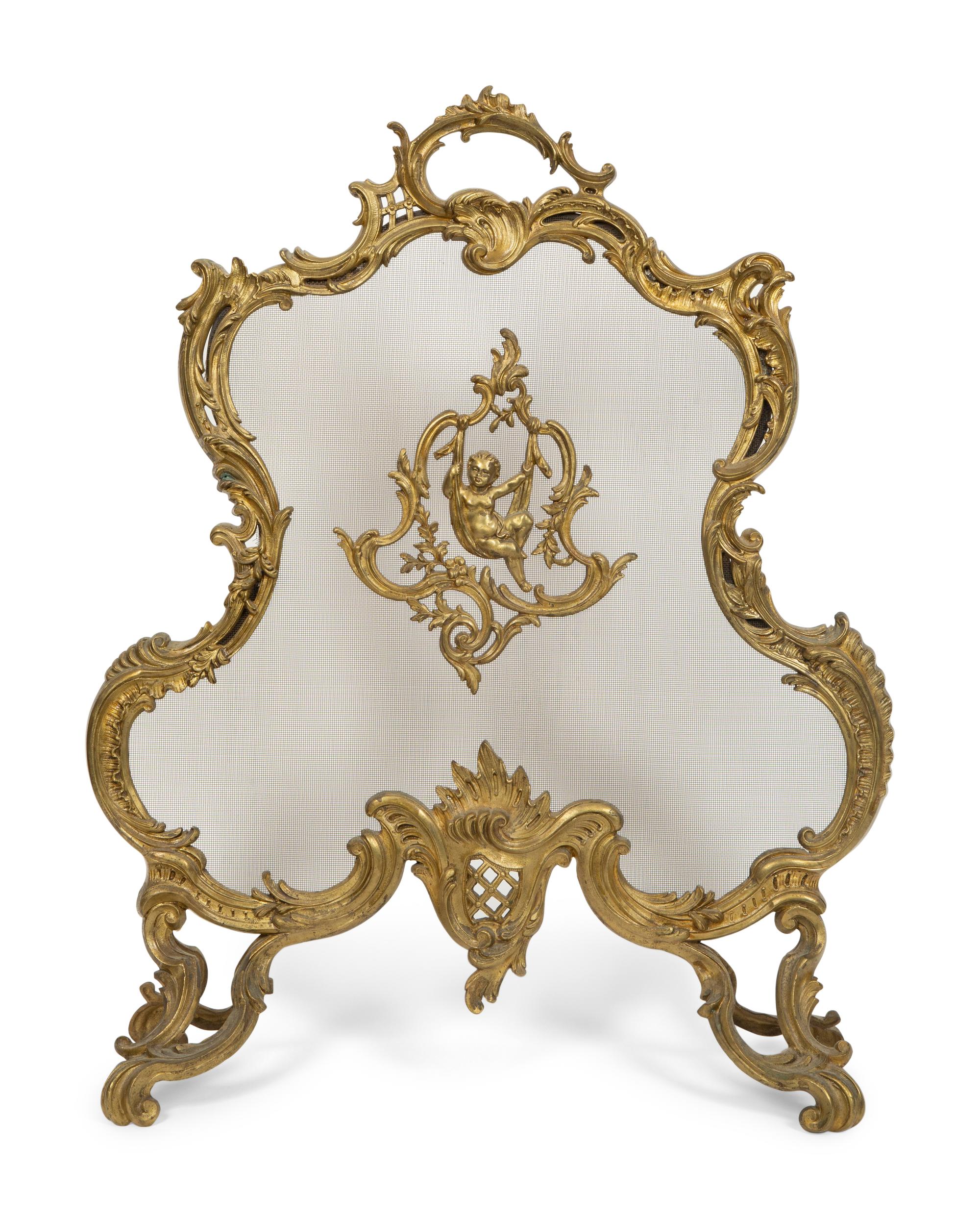 A Louis XV Style Gilt Bronze Fire Screen