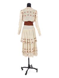 Three Dresses; One Printed Flower Dress, One White Dress, One Green Beaded Dress, 1920s*