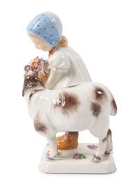 A Meissen Porcelain Figure of a Girl with a Sheep