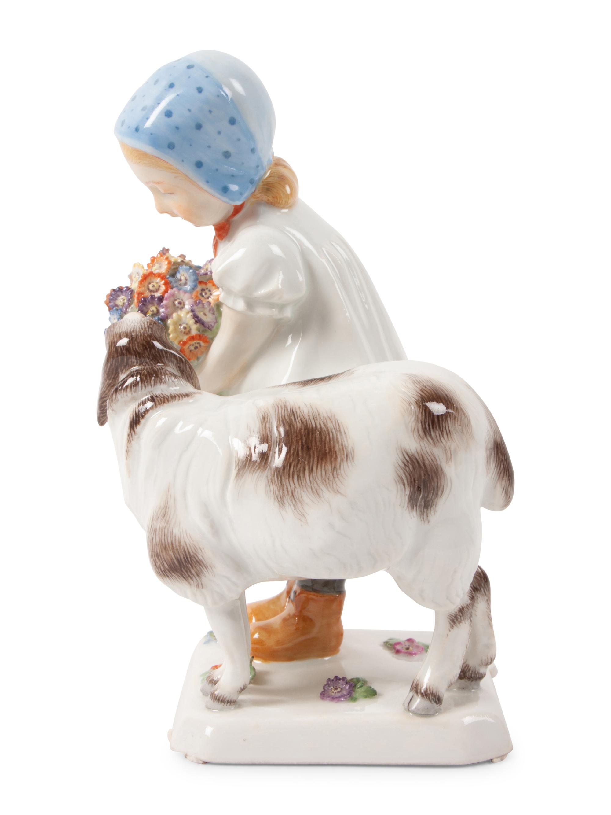 A Meissen Porcelain Figure of a Girl with a Sheep
