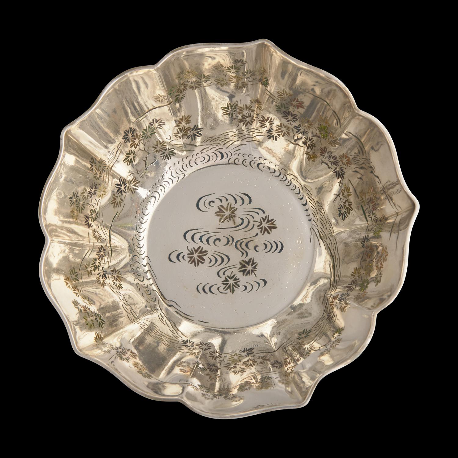 An Unusual Japanese Plique a Jour Silver 'Maple Leaves' Bowl, Attributed to Namikawa Yasuyuki