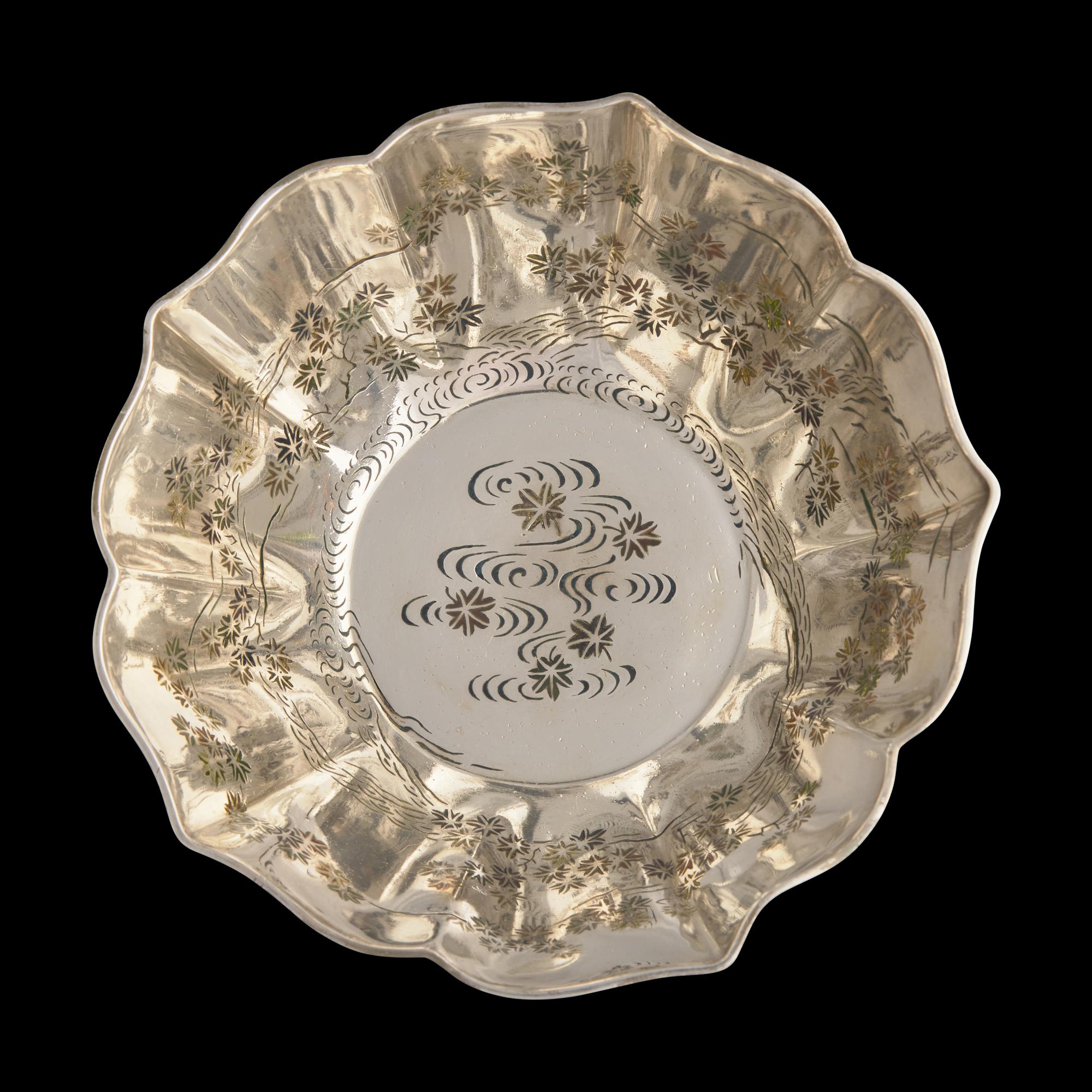 An Unusual Japanese Plique a Jour Silver 'Maple Leaves' Bowl, Attributed to Namikawa Yasuyuki
