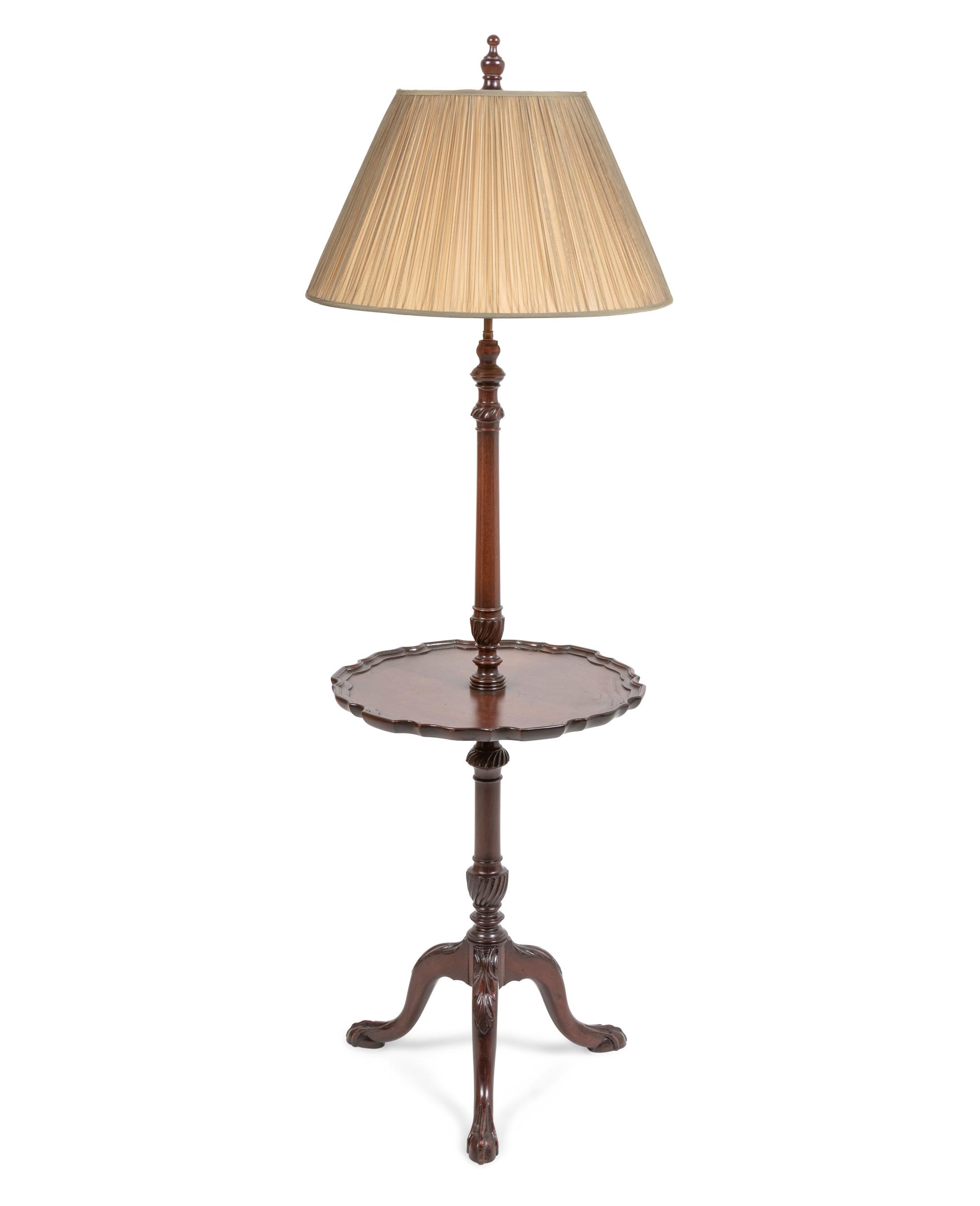 A George III Style Carved Mahogany Candlestand-Form Floor Lamp