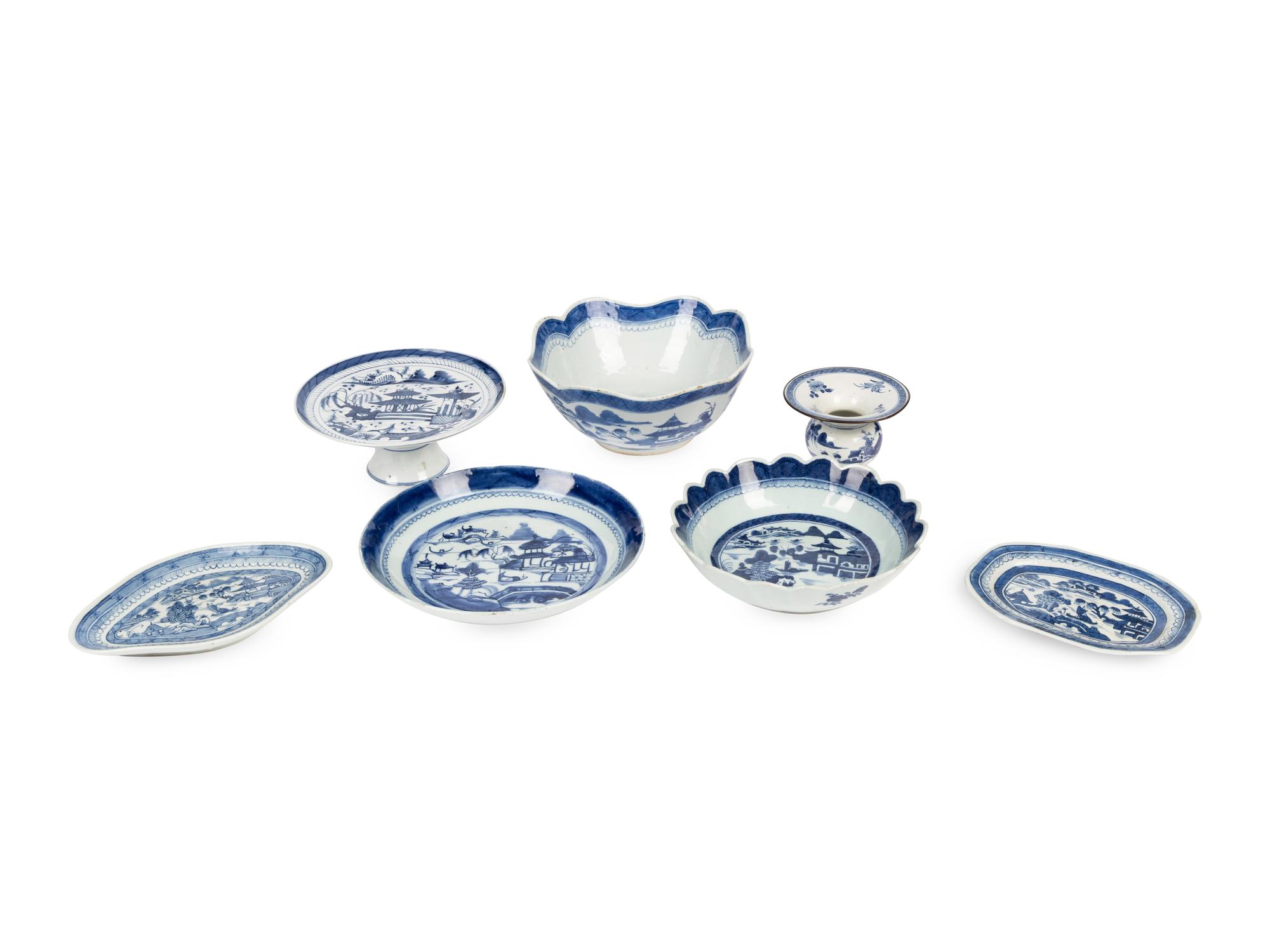 A Group of Canton Blue and White Porcelain Articles