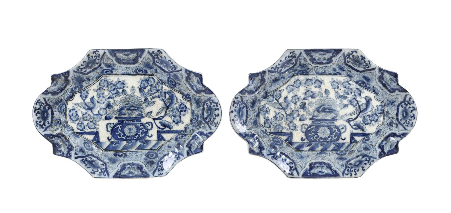 A Pair of Chinese Export Blue and White Shaped Platters Length 13 inches.