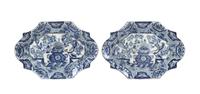 A Pair of Chinese Export Blue and White Shaped Platters Length 13 inches.