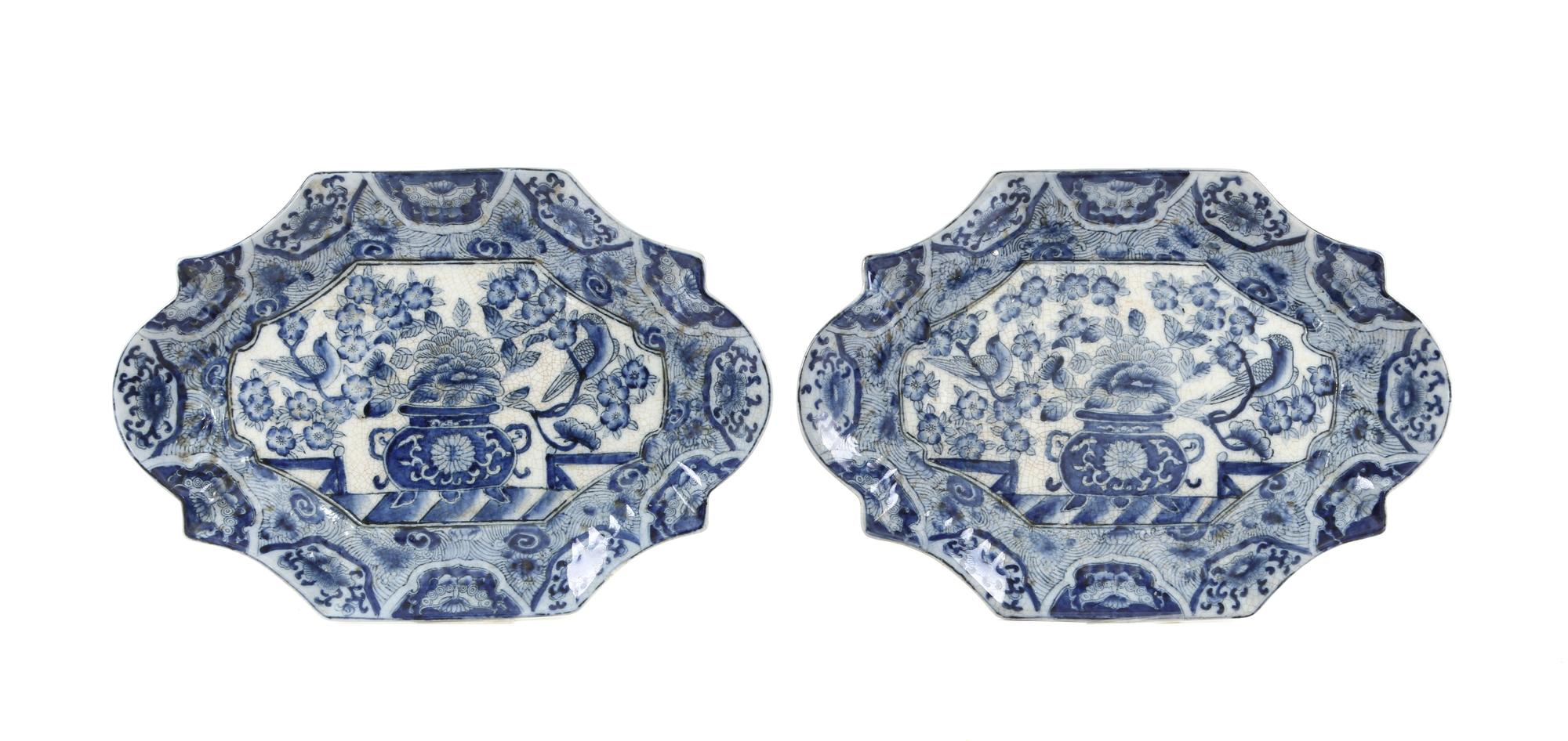 A Pair of Chinese Export Blue and White Shaped Platters Length 13 inches.