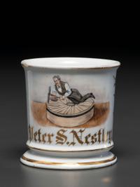 A Mill Stone Dresser's Porcelain Occupational Shaving Mug Belonging to Peter Nestley