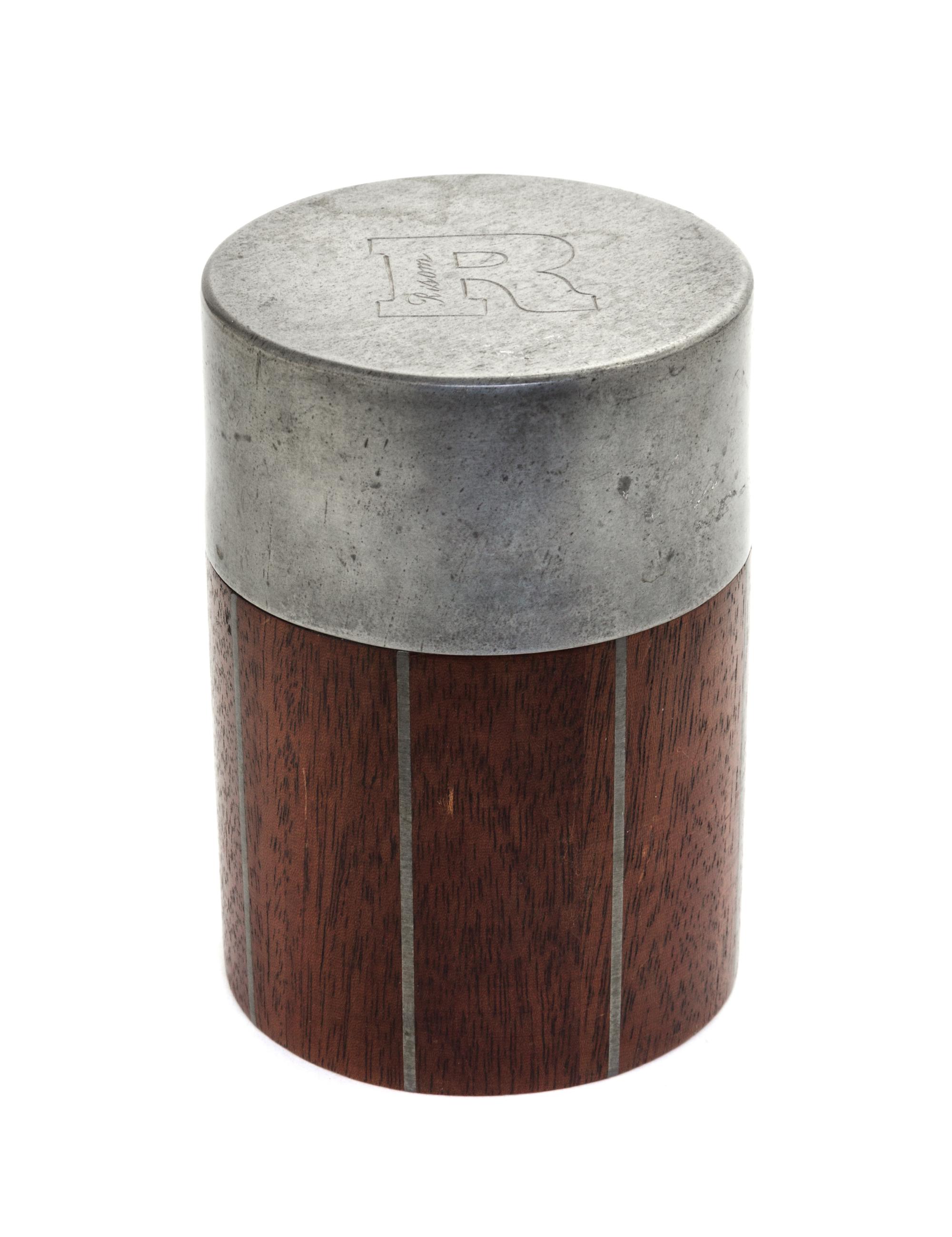 A Jens Risom Pewter Mounted Mahogany Jar Height 4 inches. — DESIGNED BY PAUL EVANS AND PHILIP LLOYD POWELL