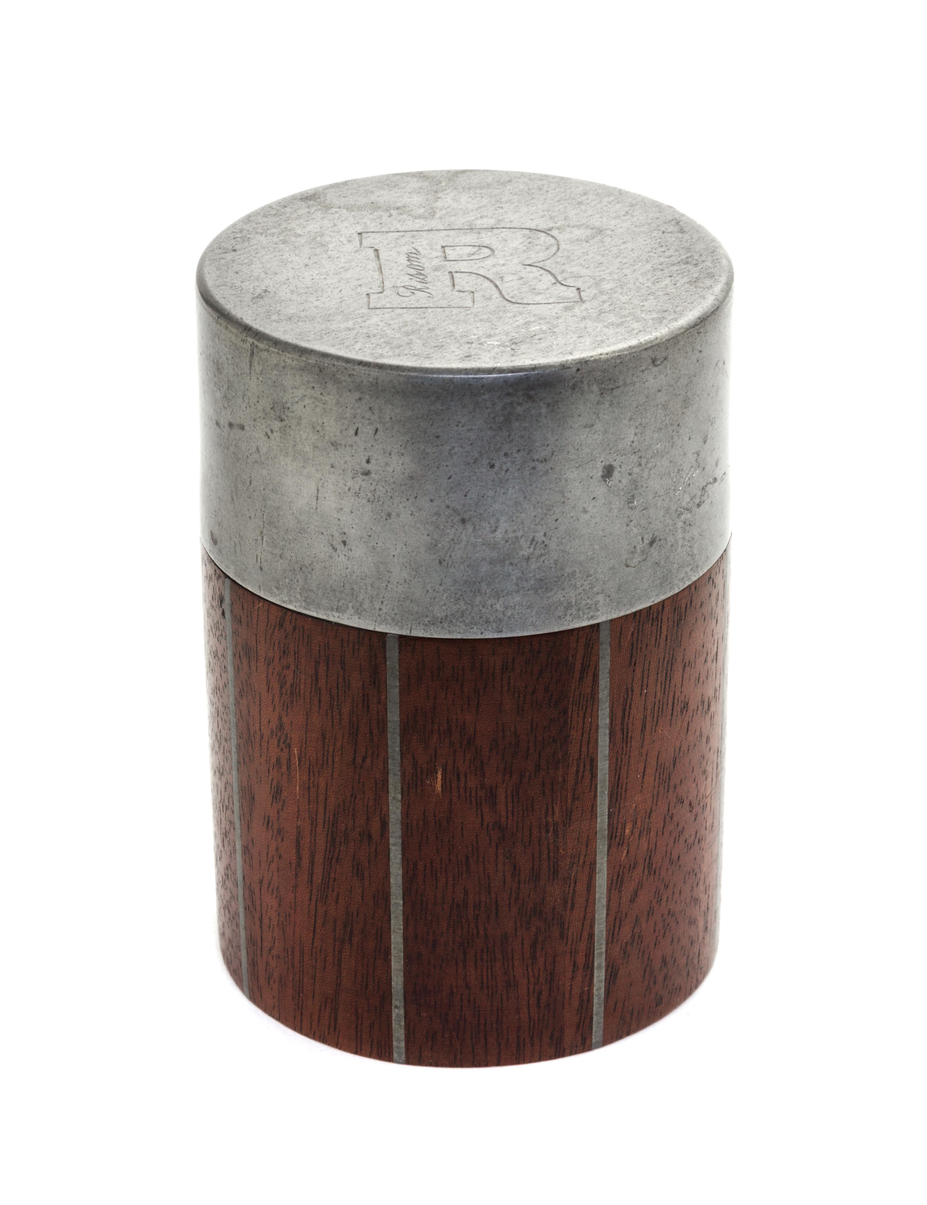A Jens Risom Pewter Mounted Mahogany Jar Height 4 inches. — DESIGNED BY PAUL EVANS AND PHILIP LLOYD POWELL