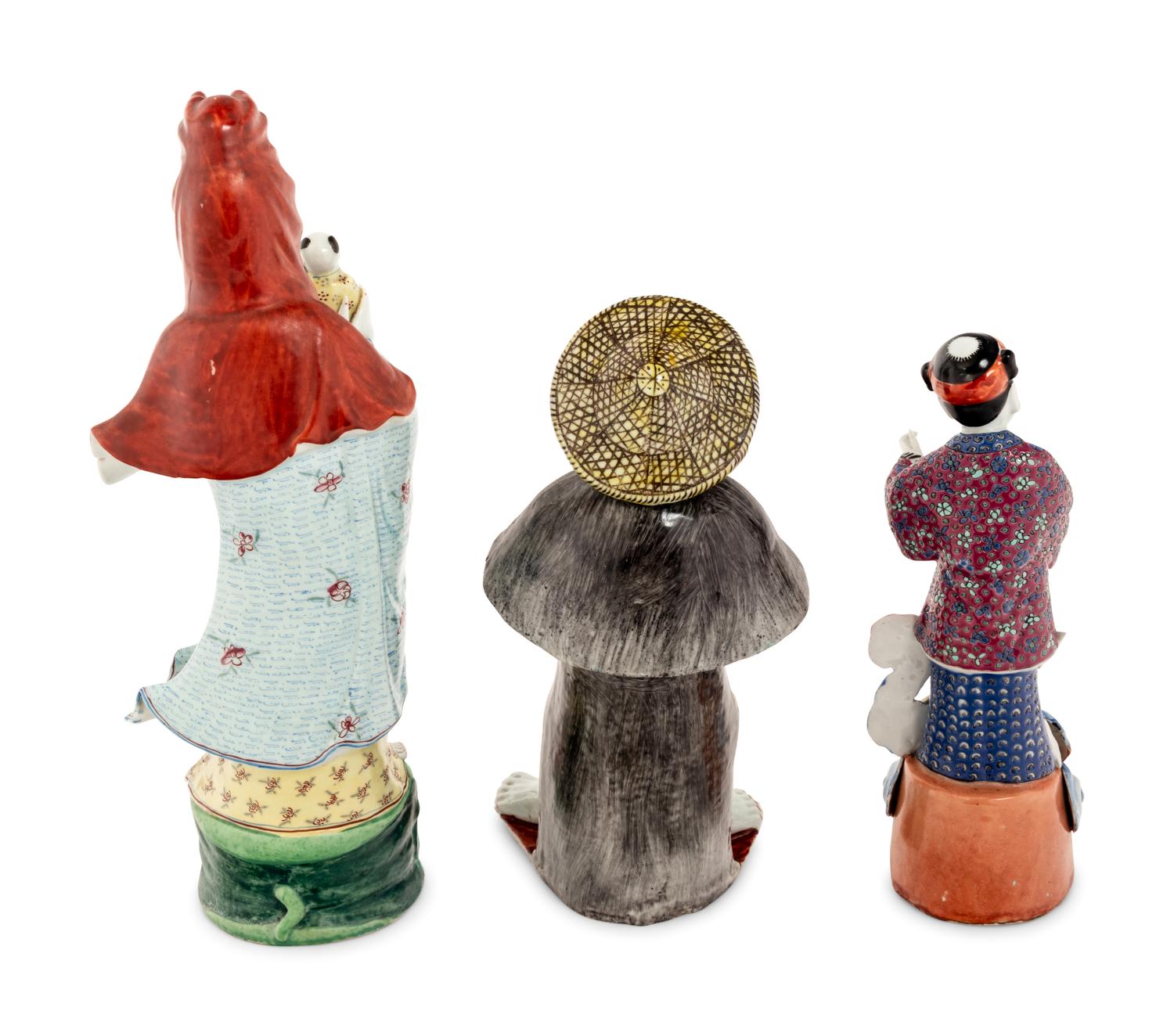Three Chinese Famille Rose Porcelain Figures