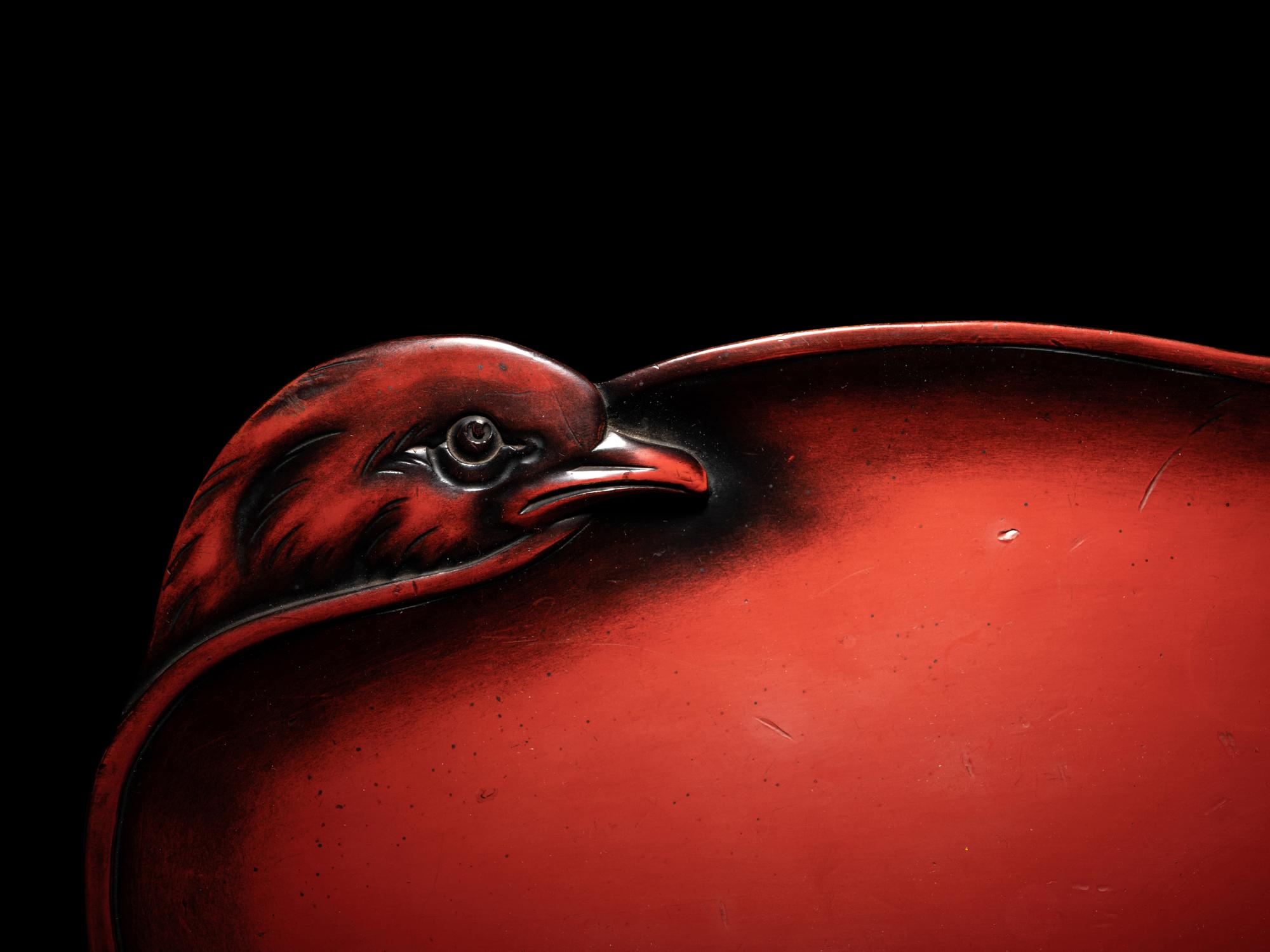 A Japanese Red Lacquer Bird-Form Dish