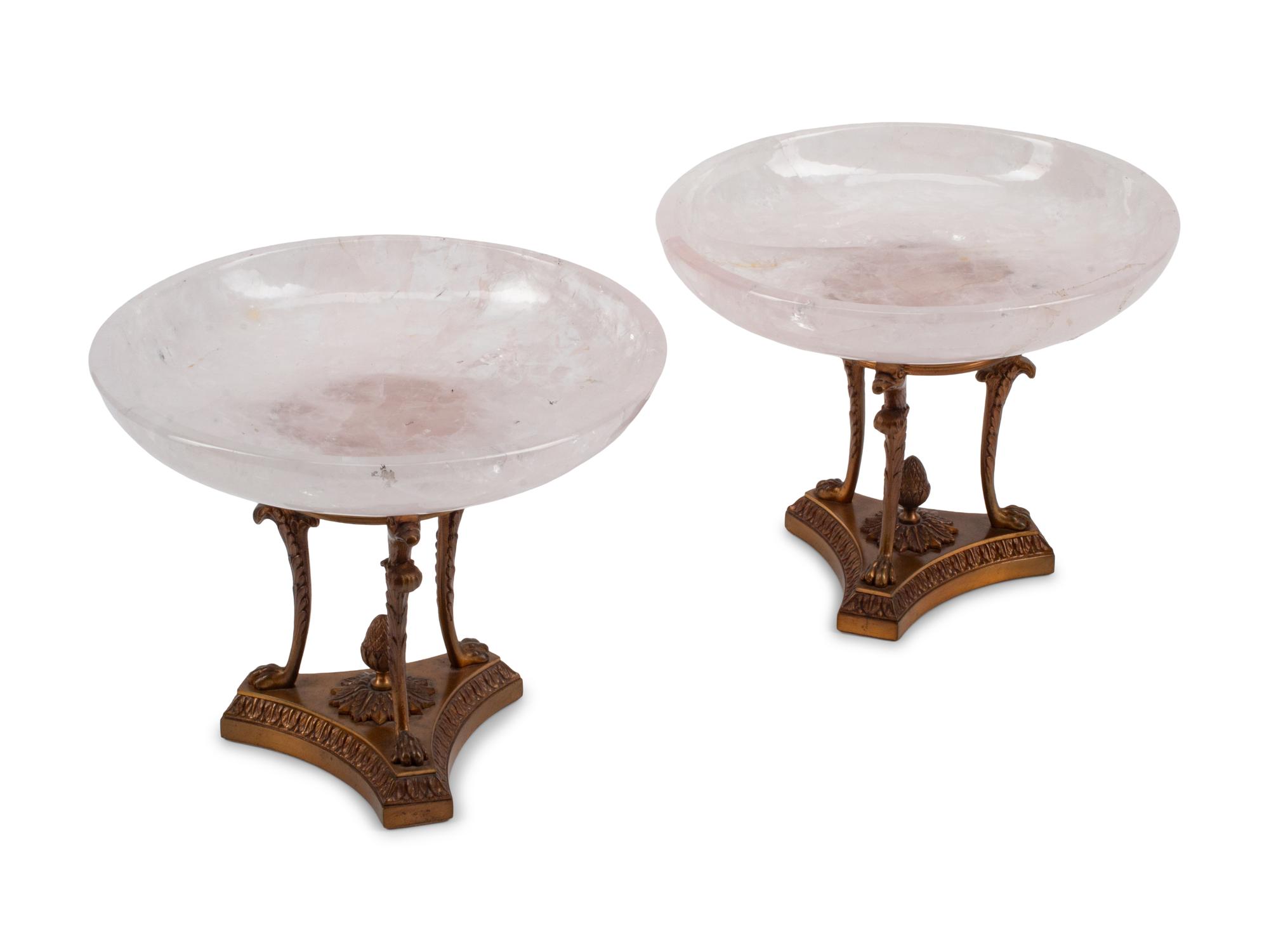 A Pair of Gilt Metal and Rock Crystal Tazze