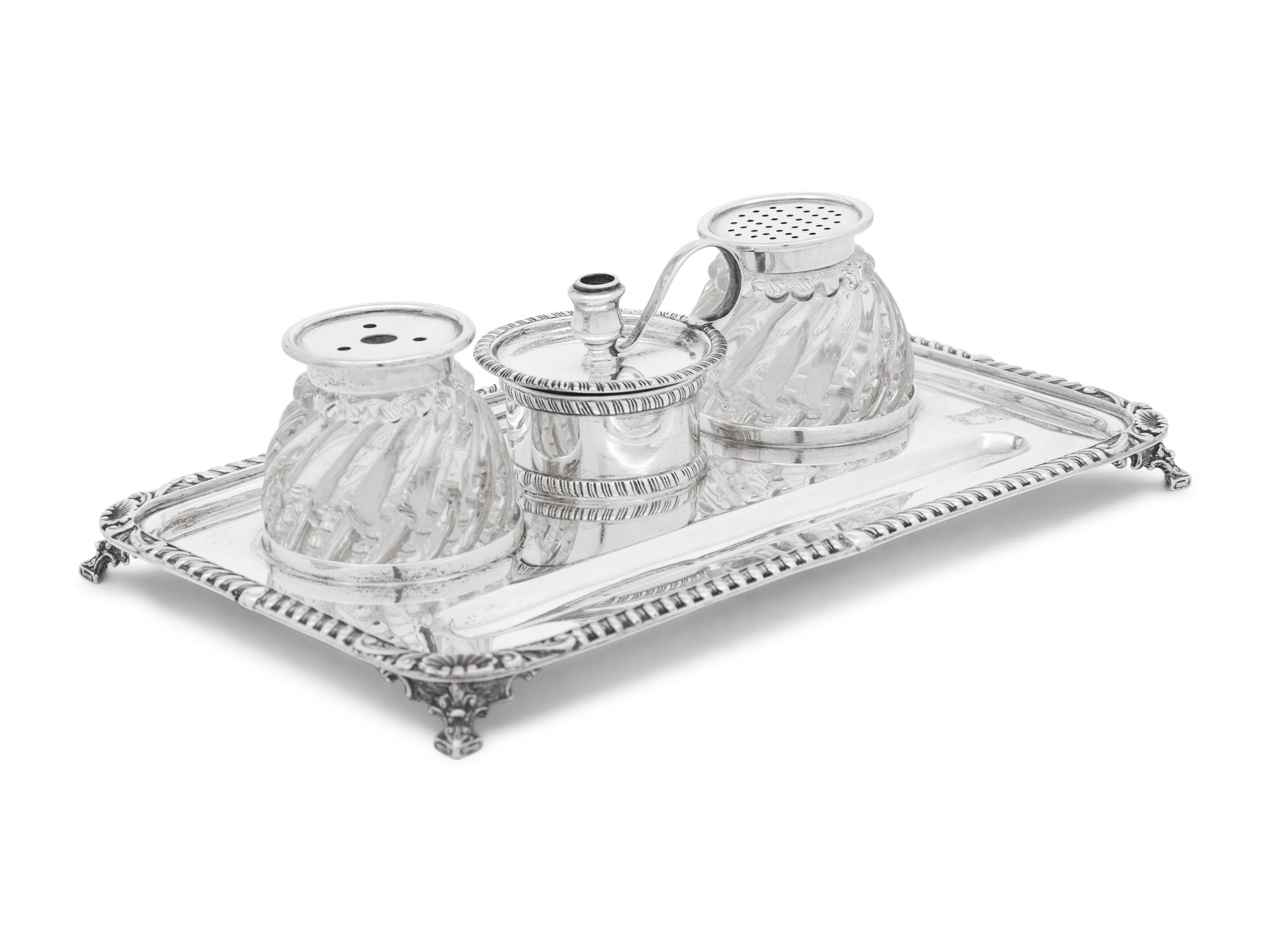An American Silver and Cut Glass Encrier