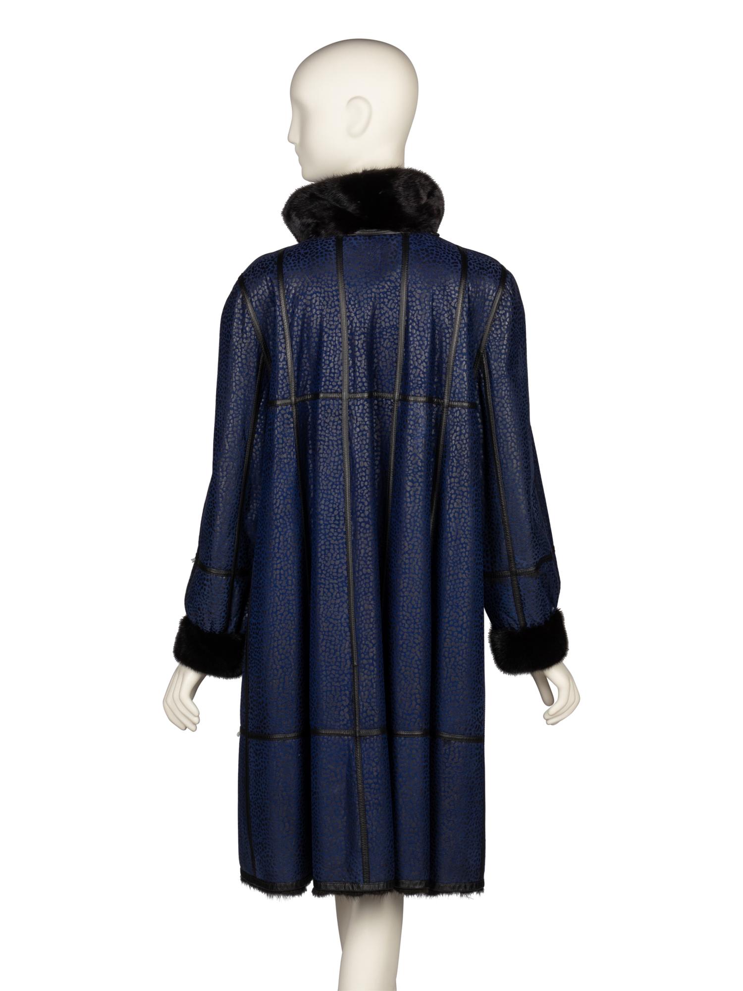 Linnanen, Reversible Mink Fur & Blue Leather Coat