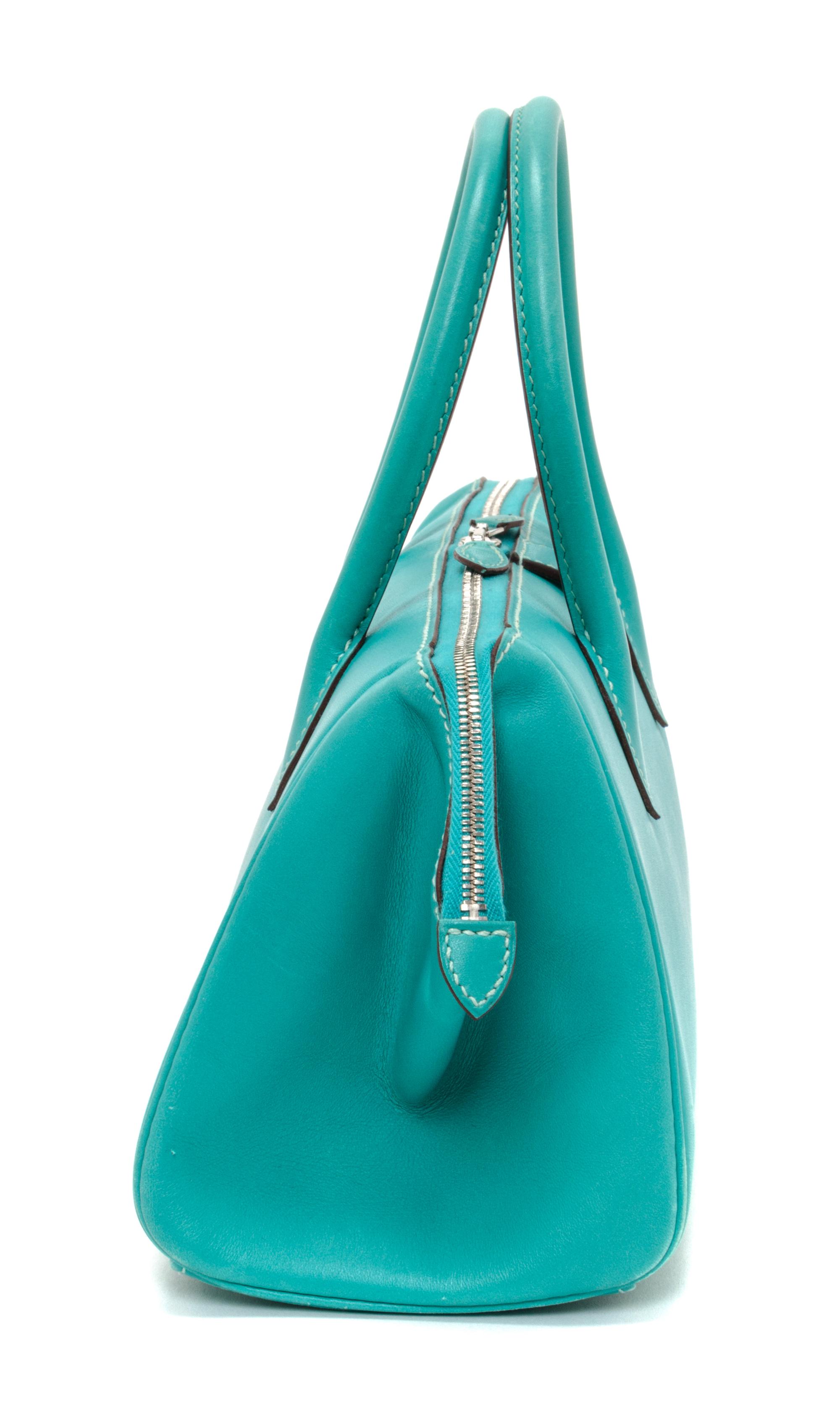 An Hermes Aqua Box Calf Paris Bombay PM Handbag, 11" x 8" x 5".