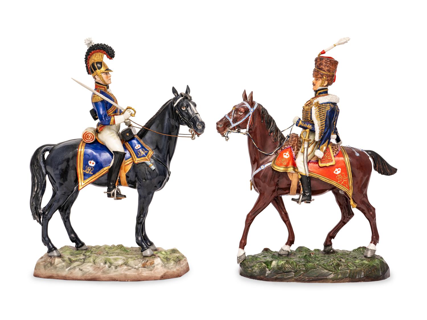 Four Continental Porcelain Horse and Rider Groups
