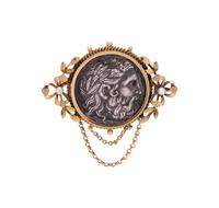 YELLOW GOLD AND GREEK COIN PENDANT/BROOCH