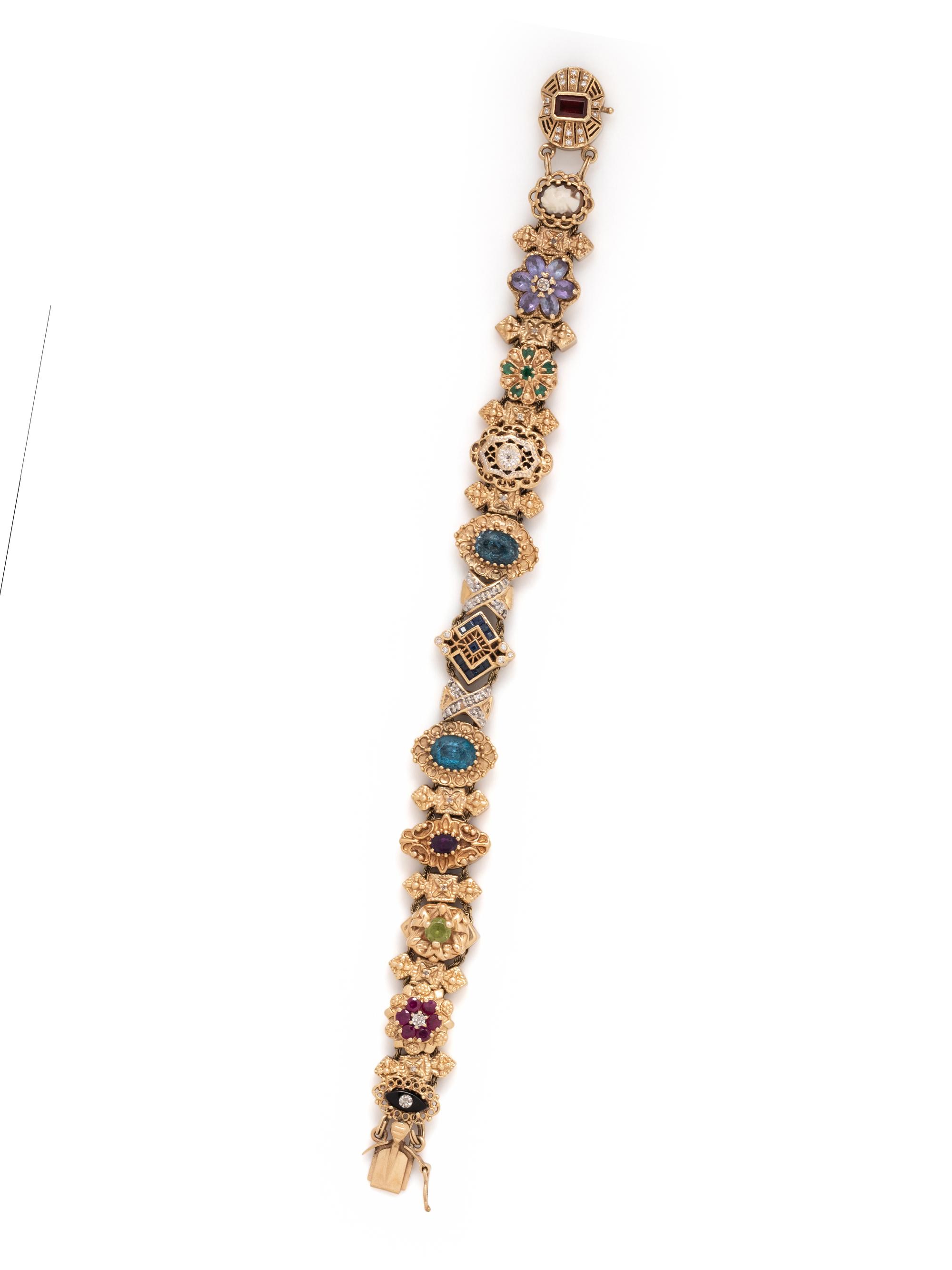 YELLOW GOLD, MULTIGEM AND DIAMOND BRACELET