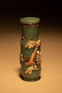 A Hardstone Embellished Spinach Jade Incense Vase