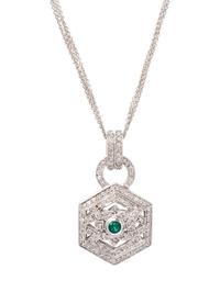 A 14 Karat White Gold, Emerald and Diamond Necklace,