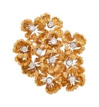 BICOLOR GOLD AND DIAMOND FLOWER MOTIF BROOCH