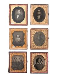 [EARLY PHOTOGRAPHY]. 35 assorted images including paper, tintype, ambrotype, and daguerreotype portraits.