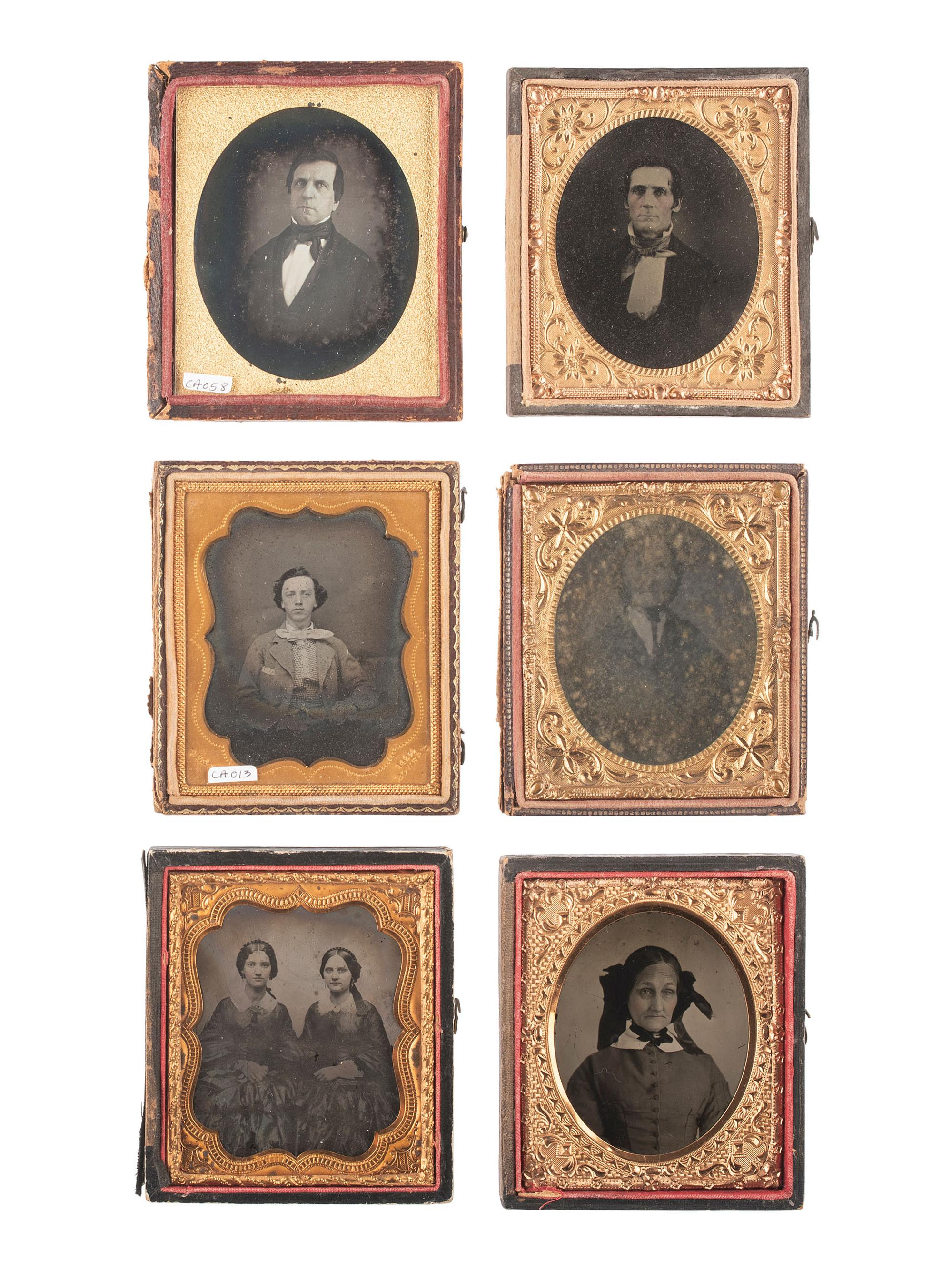 [EARLY PHOTOGRAPHY]. 35 assorted images including paper, tintype, ambrotype, and daguerreotype portraits.