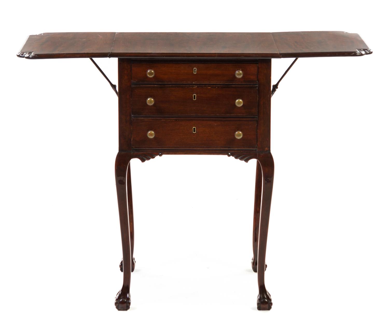 A George III Style Mahogany Jewelry Chest, Height 28 x width 18 1/2 x depth 14 inches.