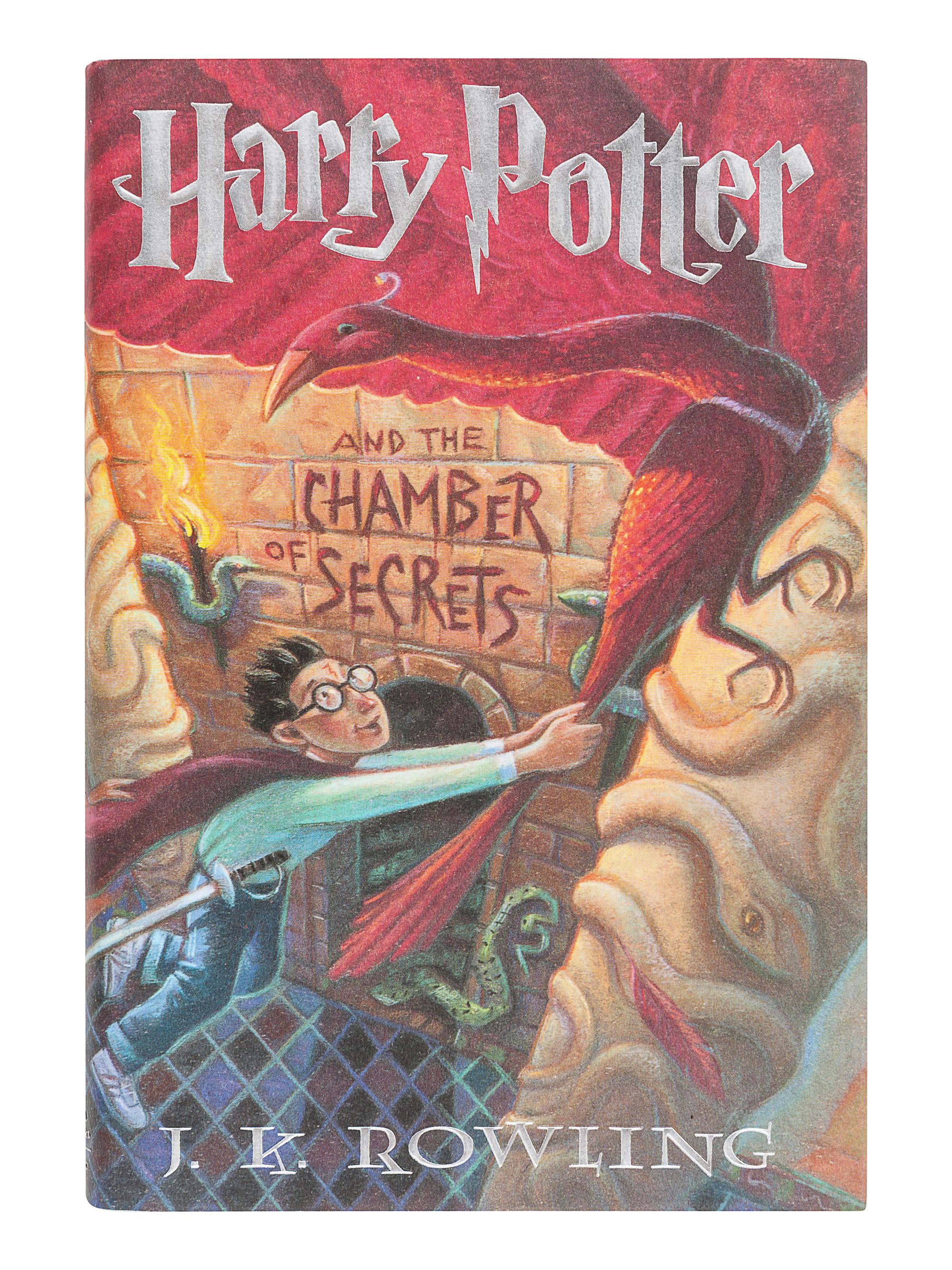 ROWLING, J.K. Harry Potter and the Chamber of Secrets. New York: Scholastic, 2002. Later American edition, with number sequence starting with 60 on copyright page. In a later dust jacket with "Year 2" on the spine, and priced "22.95. SIGNED BY ROWLING on title-page.