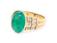 An 18 Karat Yellow Gold, Emerald and Diamond Ring,