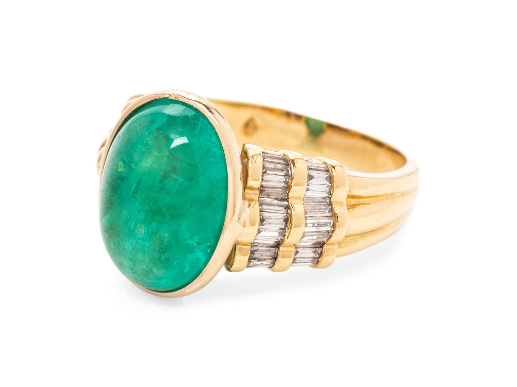 An 18 Karat Yellow Gold, Emerald and Diamond Ring,