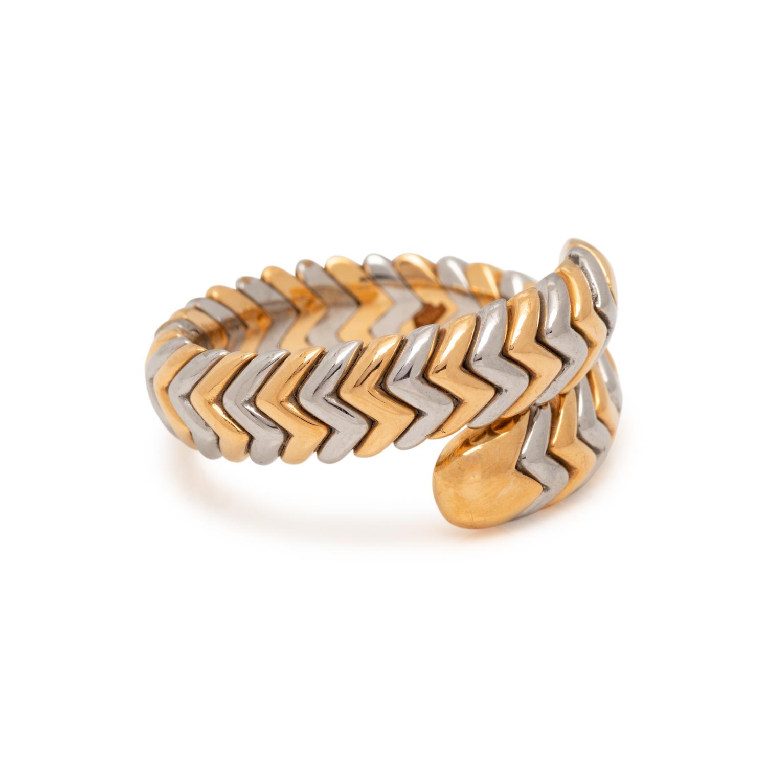 BVLGARI, YELLOW GOLD AND STEEL 'SPIGA' RING